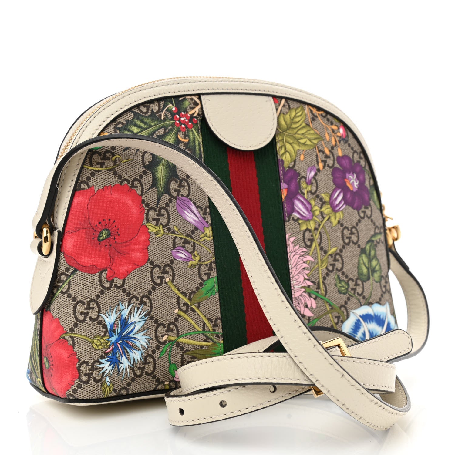 Gucci GG Supreme Monogram Flora Web GG Small Ophidia Dome Shoulder Bag White 3 of 9