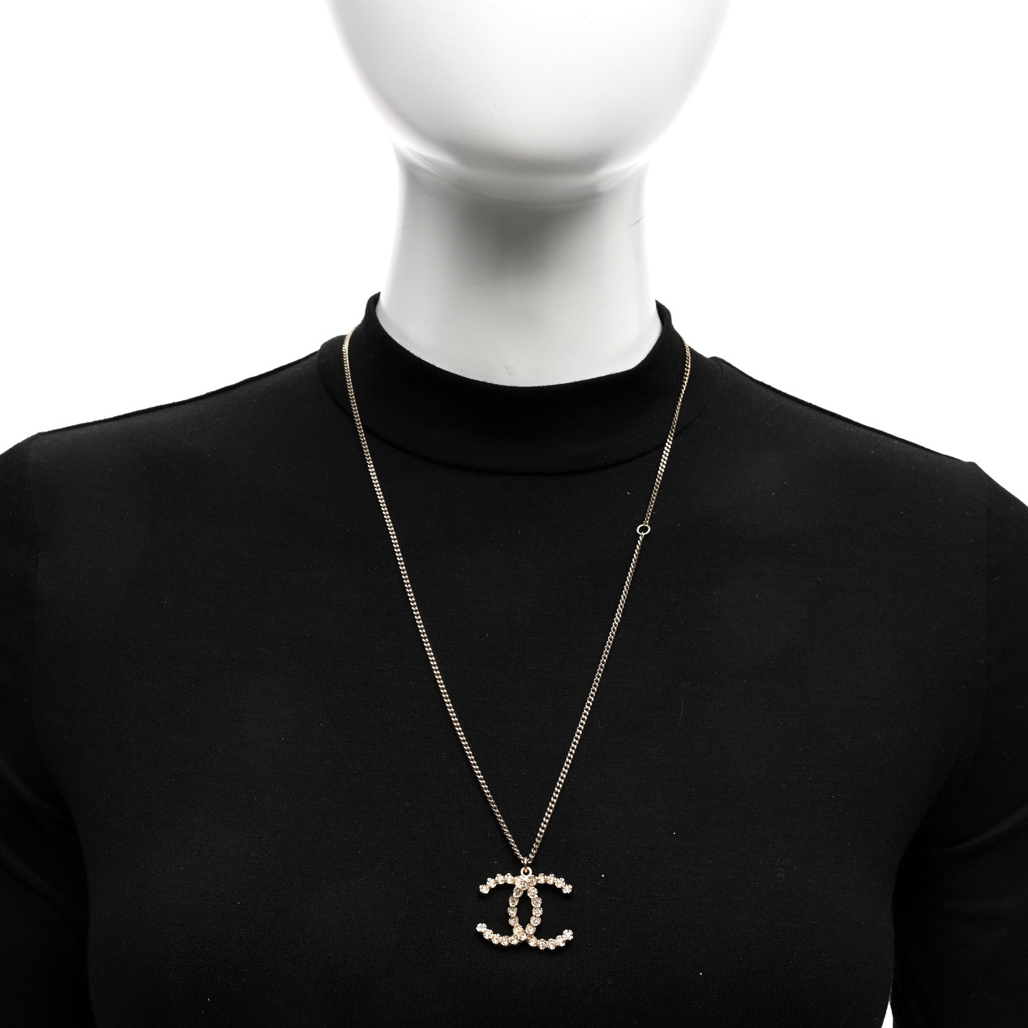 Chanel Crystal CC Pendant Necklace Gold 2 of 4