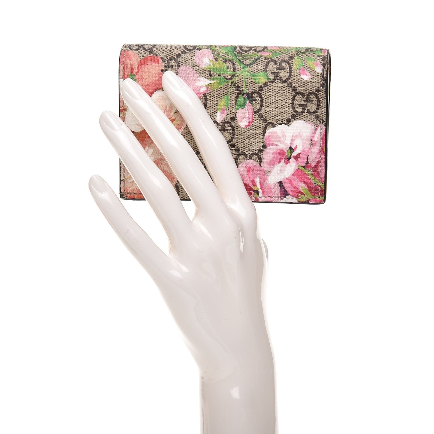 GG Supreme Monogram Blooms Card Case Wallet Beige Multicolor Dry Rose