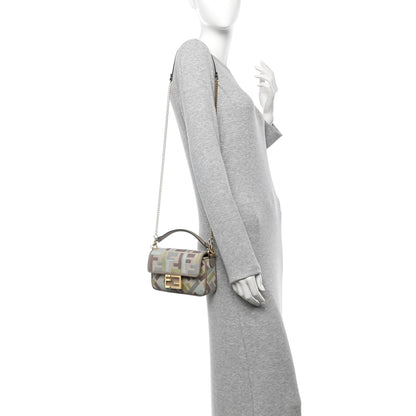 Fendi Canvas Vitello King Seta FF Embroidered Mini Baguette Matcha Milk Dove 2 of 12