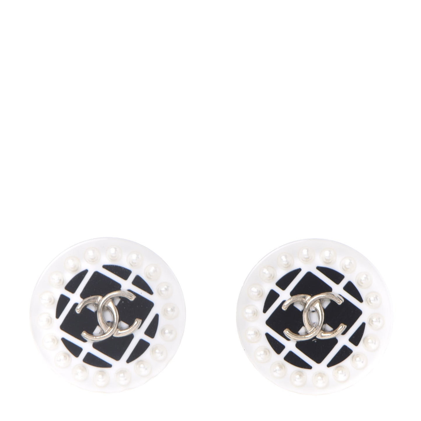 Resin Pearl CC Earrings White Black