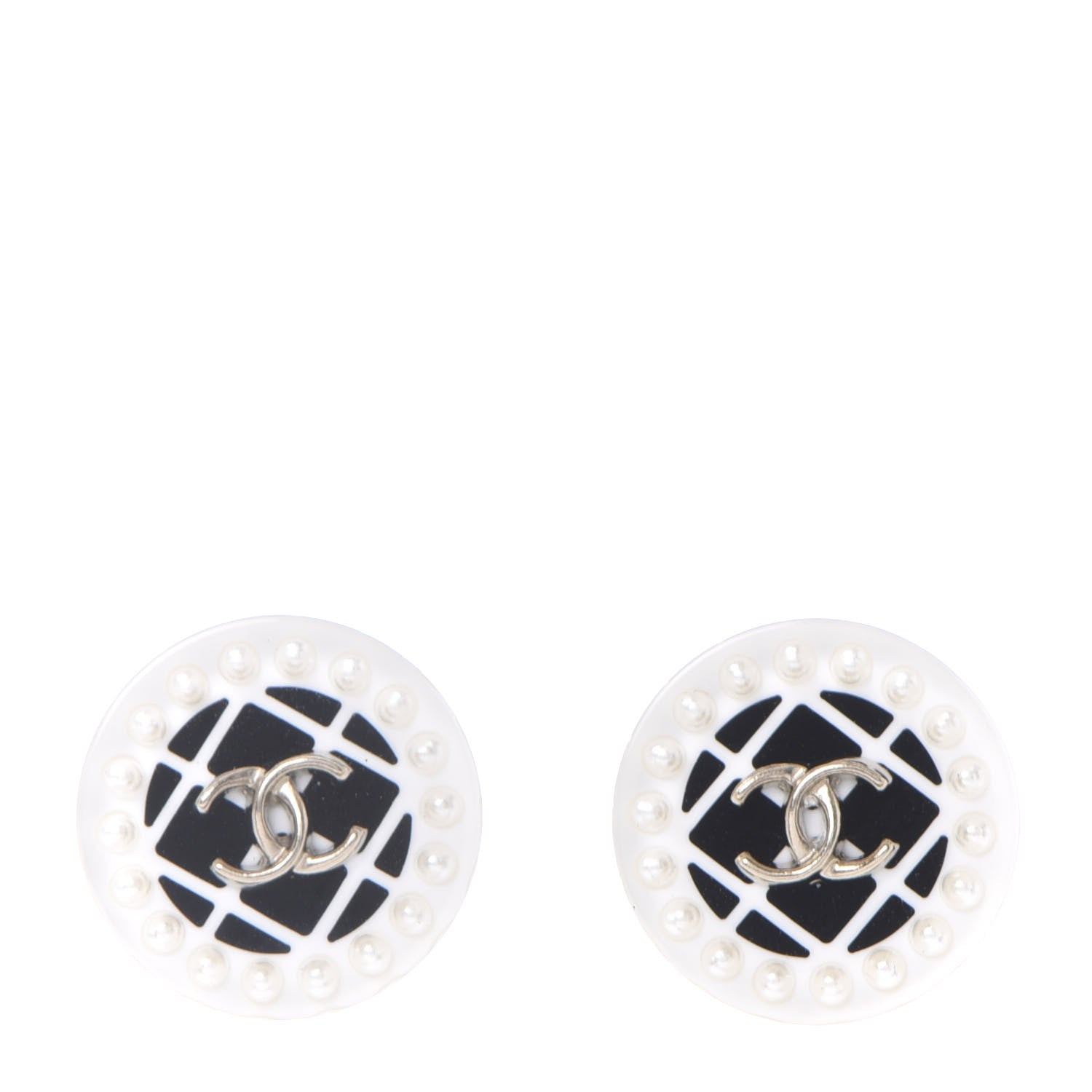 Chanel Resin Pearl CC Earrings White Black 1 of 5