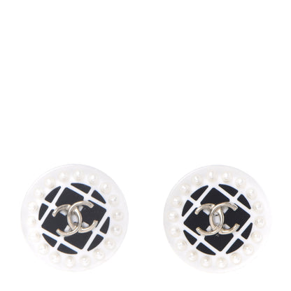 Chanel Resin Pearl CC Earrings White Black 1 of 5