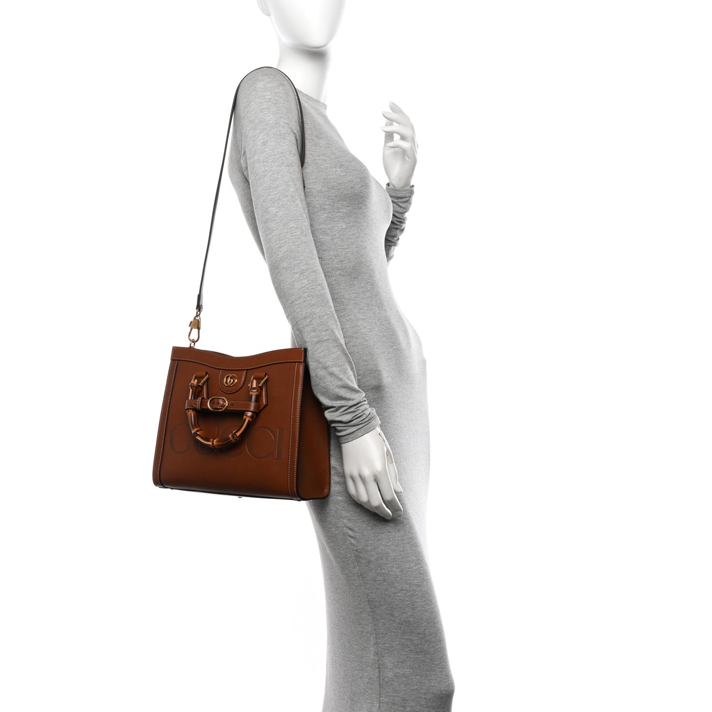 Charisma Calfskin Gucci Embossed Small Diana Tote Bag Peanut Brown