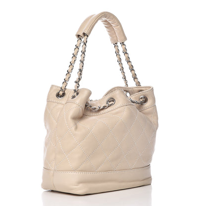 Chanel Lambskin Contrast Stitch Small Drawstring Tote Ivory 3 of 9