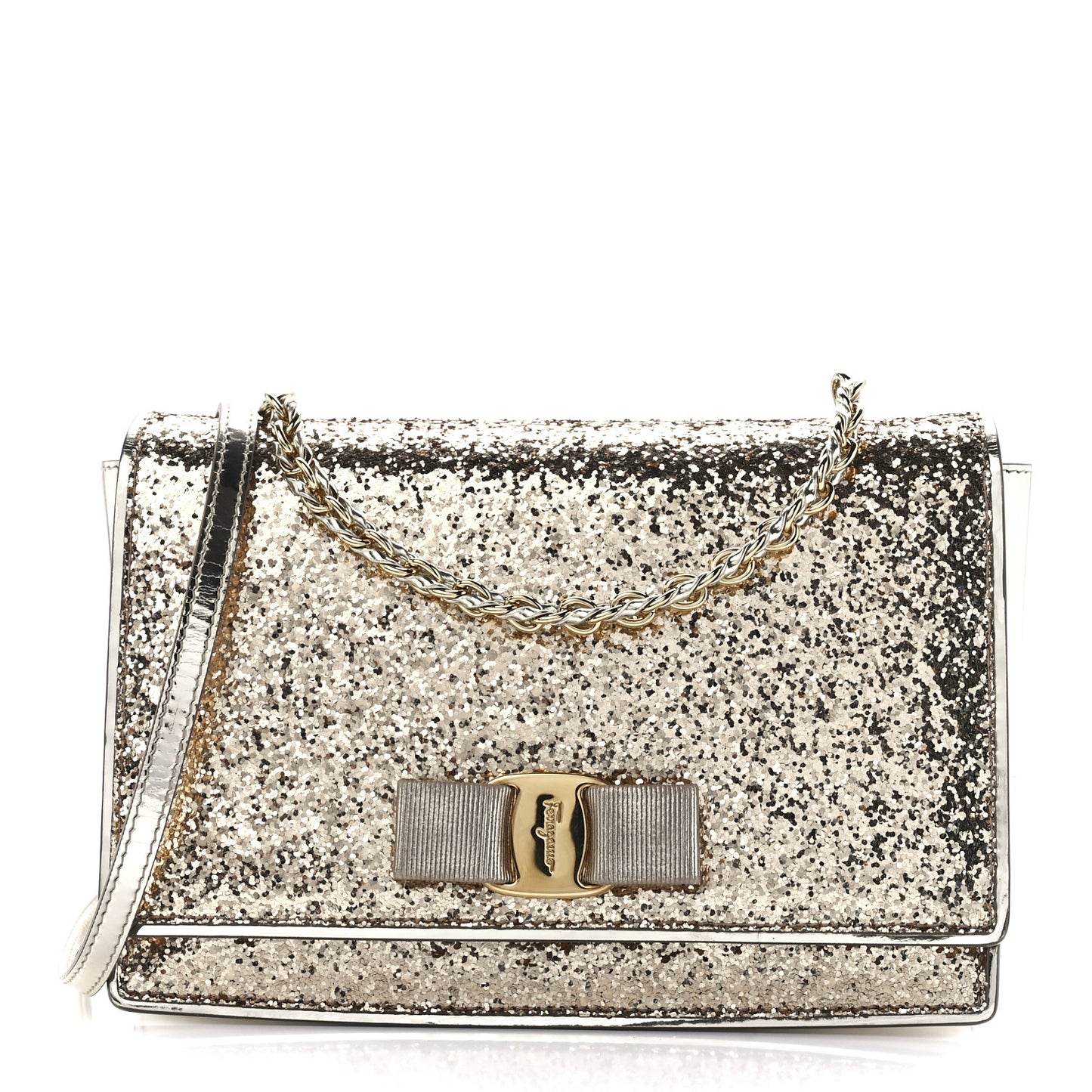 Glitter Vara Bow Flap Crossbody Gold