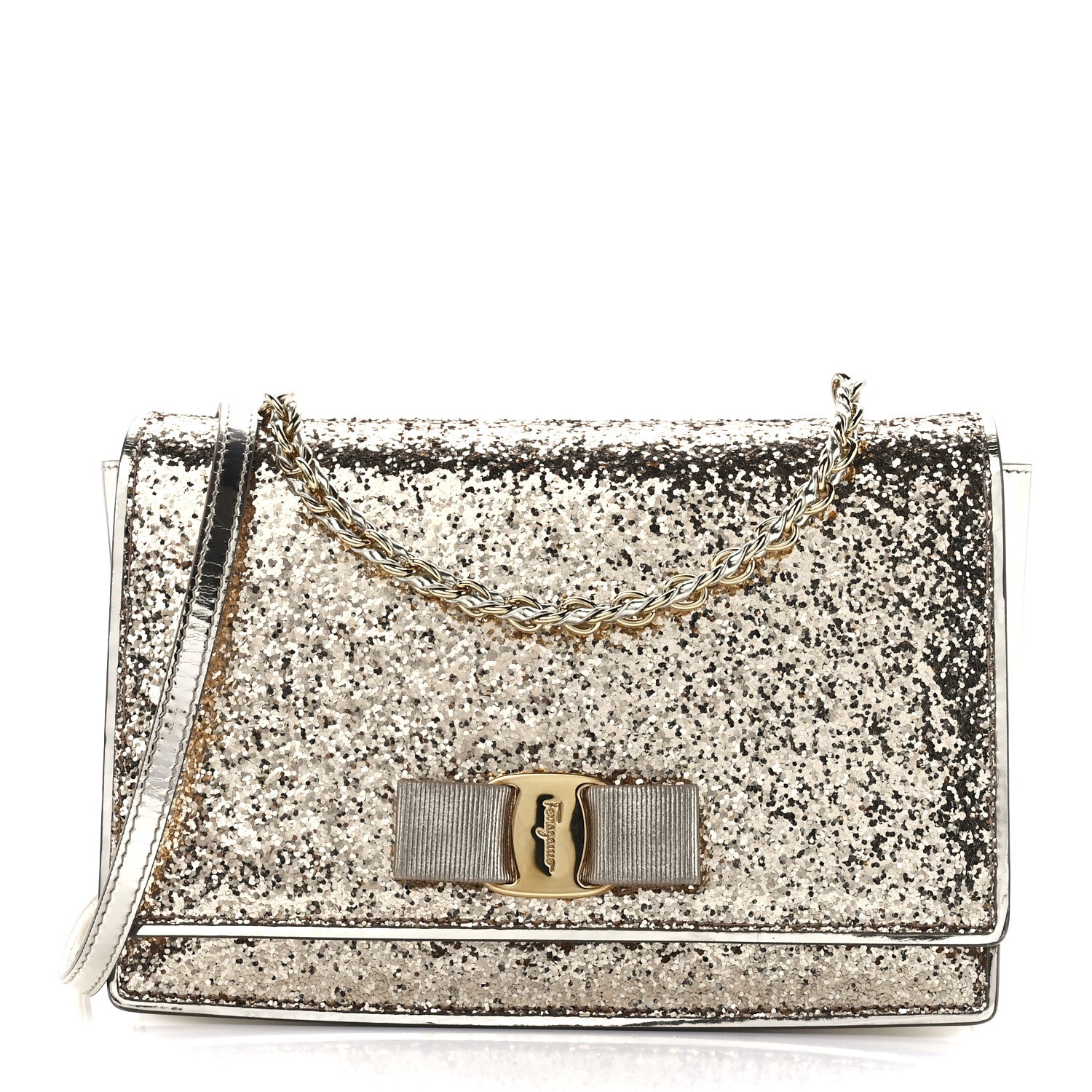Salvatore Ferragamo Glitter Vara Bow Flap Crossbody Gold 1 of 12