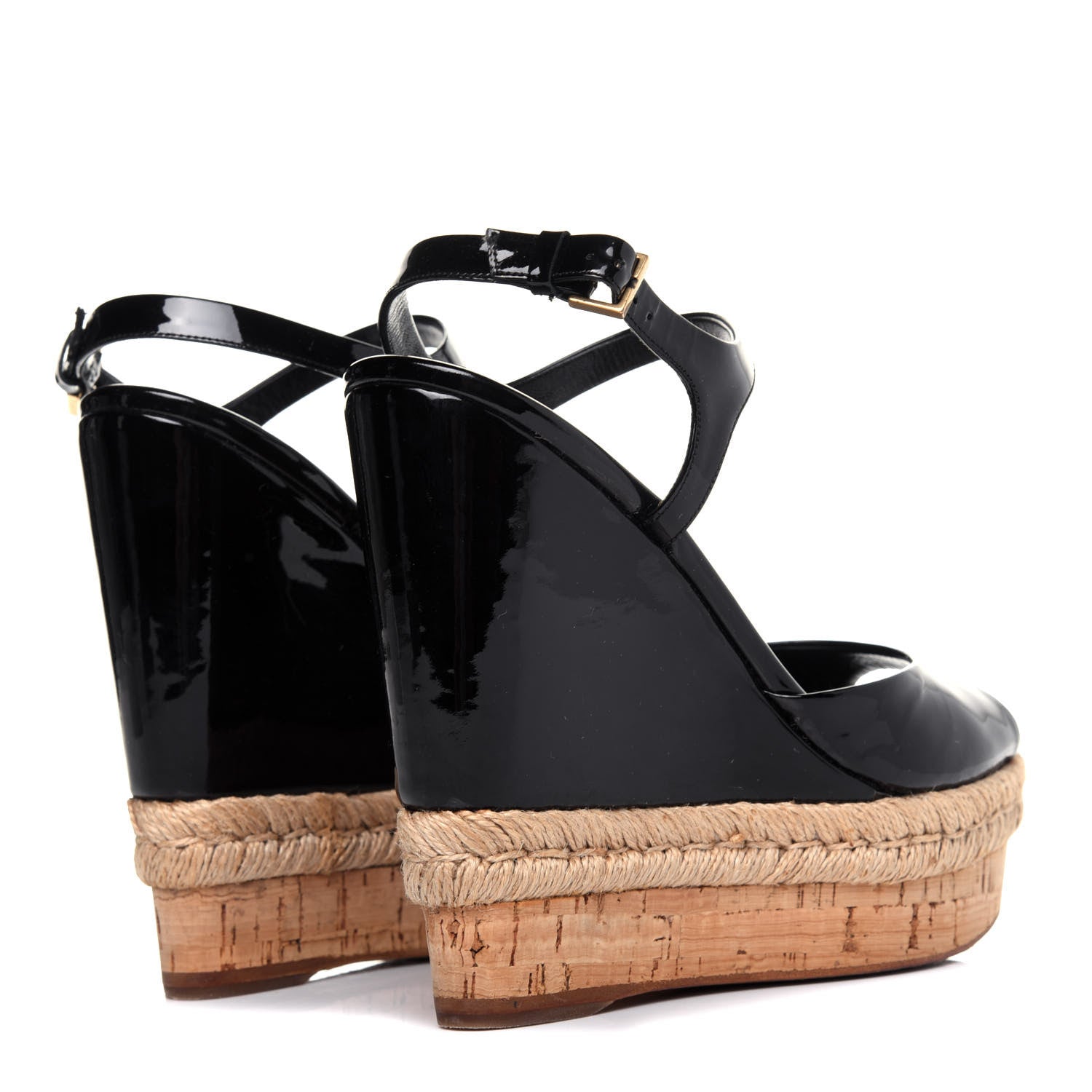 Gucci Patent Cork Hollie Wedge Sandals 36.5 Black 4 of 13
