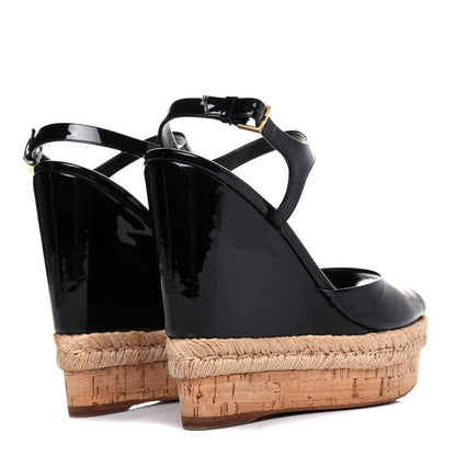 Gucci Patent Cork Hollie Wedge Sandals 36.5 Black 4 of 13