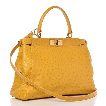 Fendi Ostrich Medium Peekaboo Iconic Satchel Yellow 3 of 14