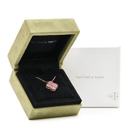 Van Cleef & Arpels 18K Rose Gold Diamond Rhodonite Vintage Alhambra Pendant Necklace 6 of 6