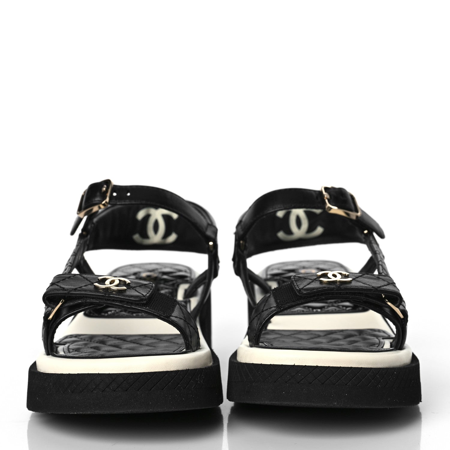 Chanel Lambskin Patent Logo Platform Sandals 38.5 Black 2 of 8