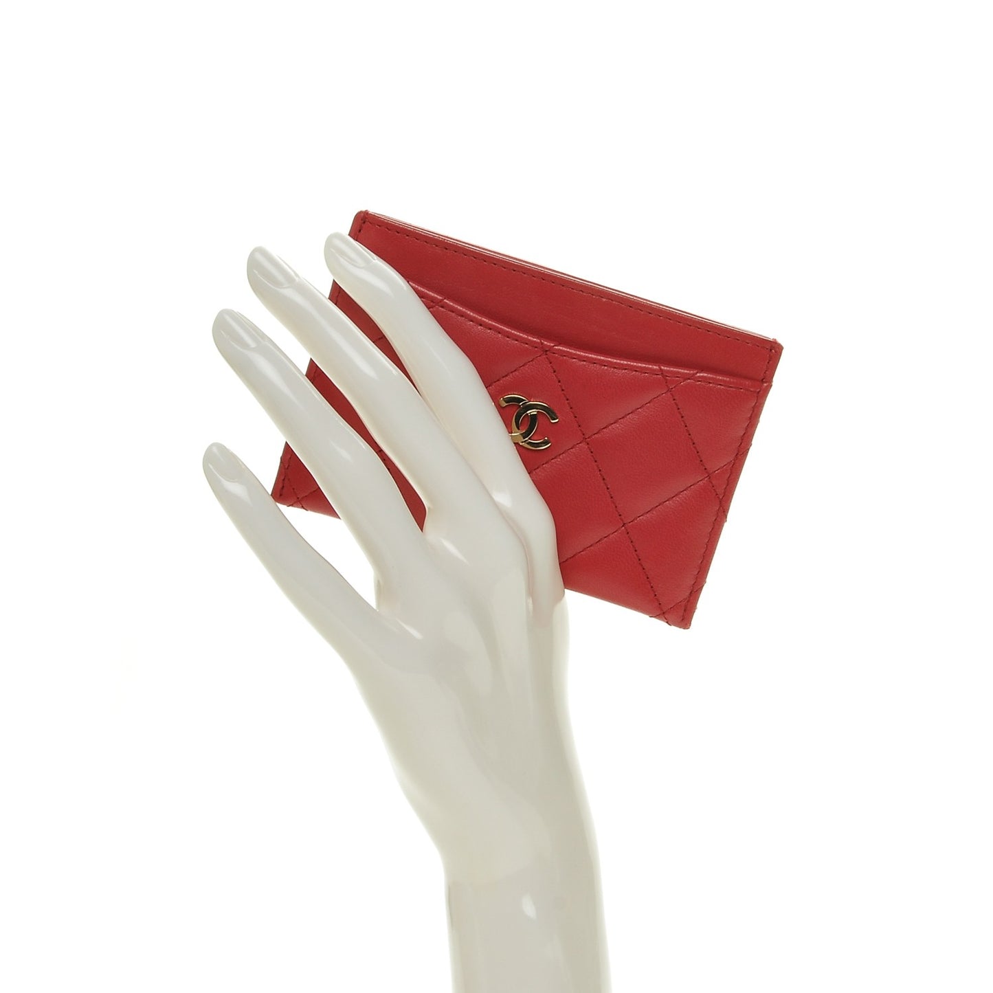 Lambskin Quilted Card Holder Dark Pink