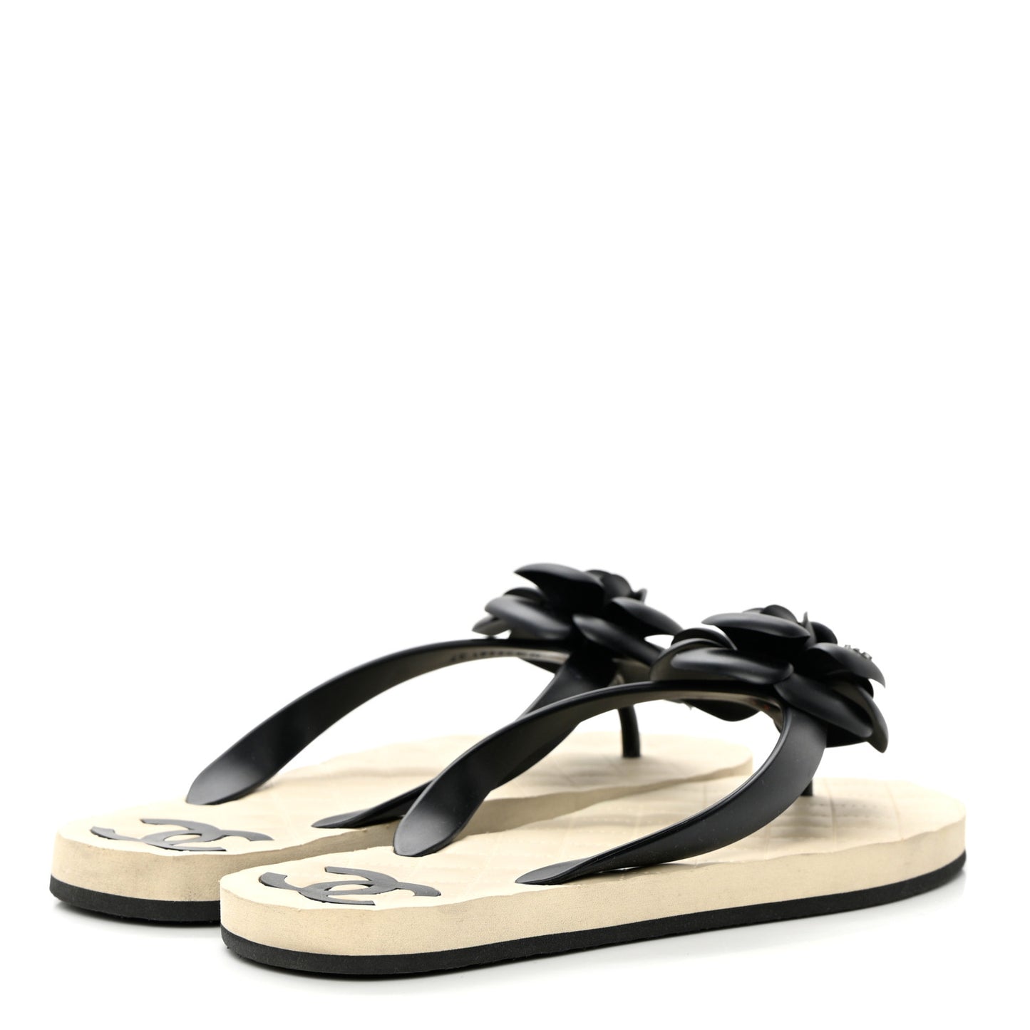 PVC Camellia Thong Sandals 37 Black