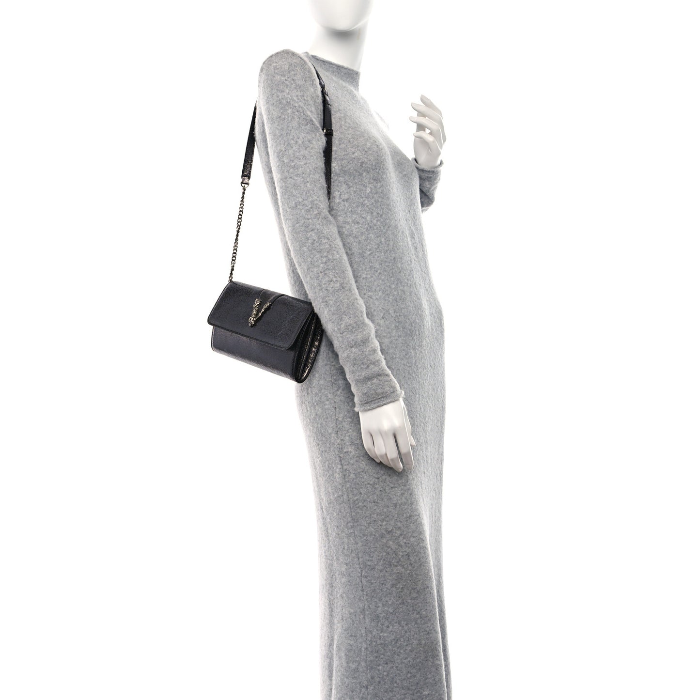 Metallic Calfksin Virtus Wallet On Chain Grey