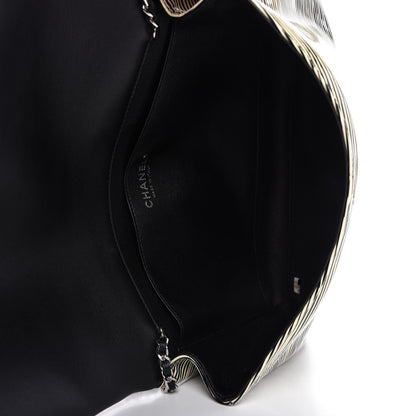 Chanel Patent Calfskin Striped Medium Double Flap Black 5 of 11