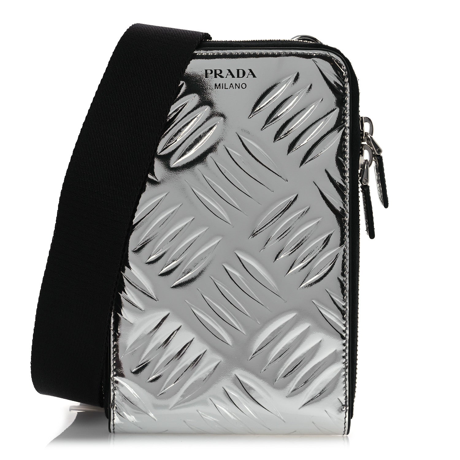 Prada Spazzolato Embossed Phone Crossbody Pouch Argento 1 of 10