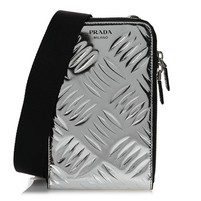 Prada Spazzolato Embossed Phone Crossbody Pouch Argento 1 of 10