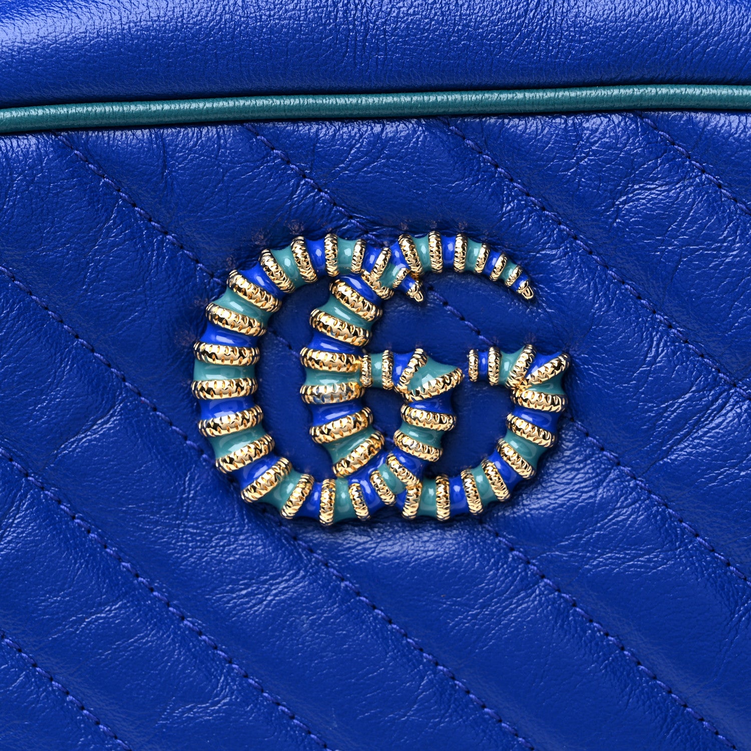 Gucci Azalea Calfskin Enamel Matelasse Diagonal Small Torchon GG Marmont Chain Shoulder Bag Imperial Blue Pavone 13 of 14
