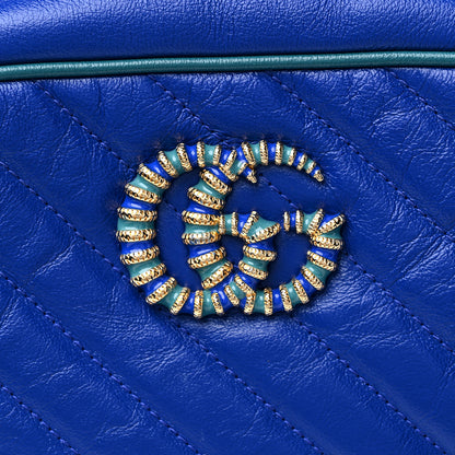 Gucci Azalea Calfskin Enamel Matelasse Diagonal Small Torchon GG Marmont Chain Shoulder Bag Imperial Blue Pavone 13 of 14