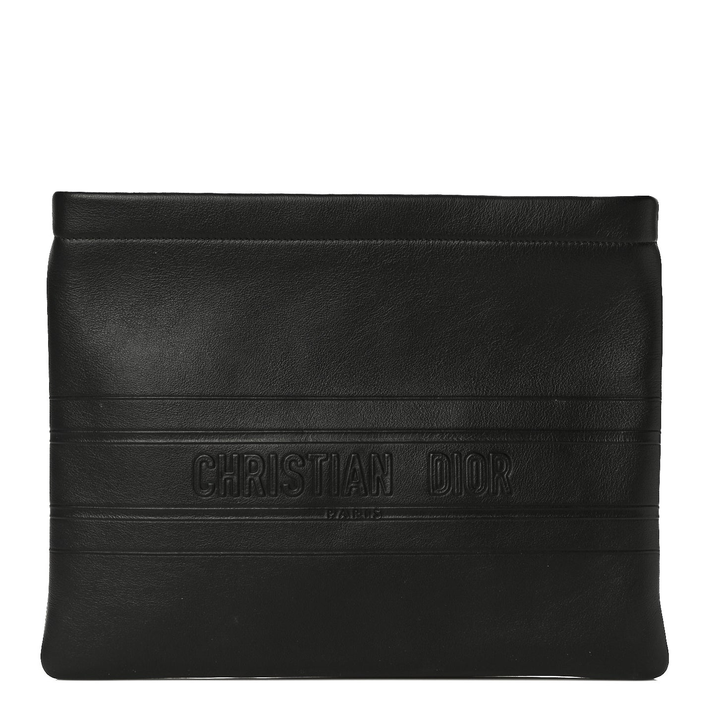 Calfskin Embossed Logo Zip Clutch Black