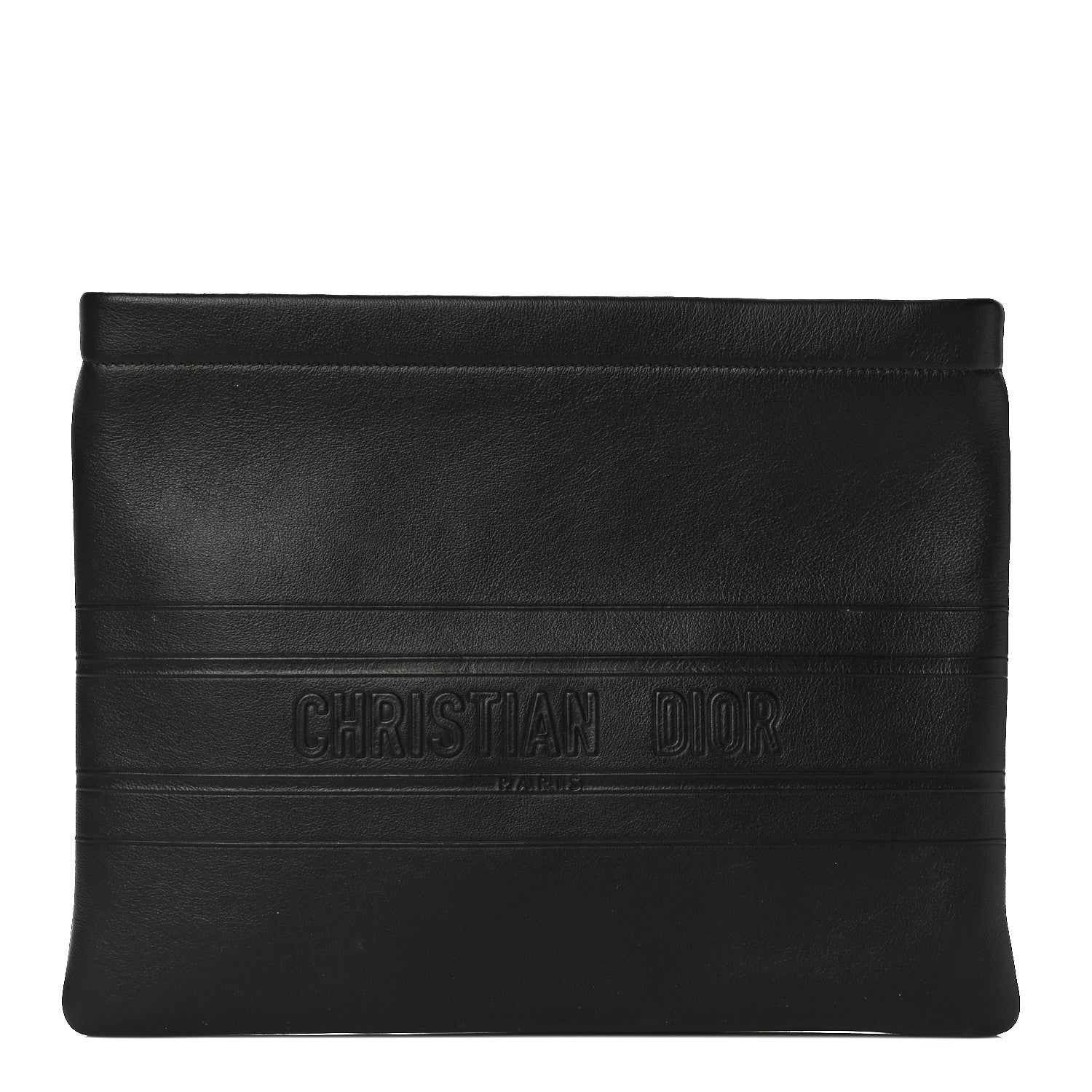 Christian Dior Calfskin Embossed Logo Zip Clutch Black 1 of 11