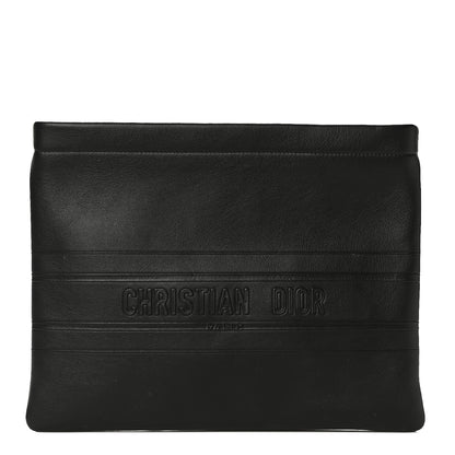 Christian Dior Calfskin Embossed Logo Zip Clutch Black 1 of 11