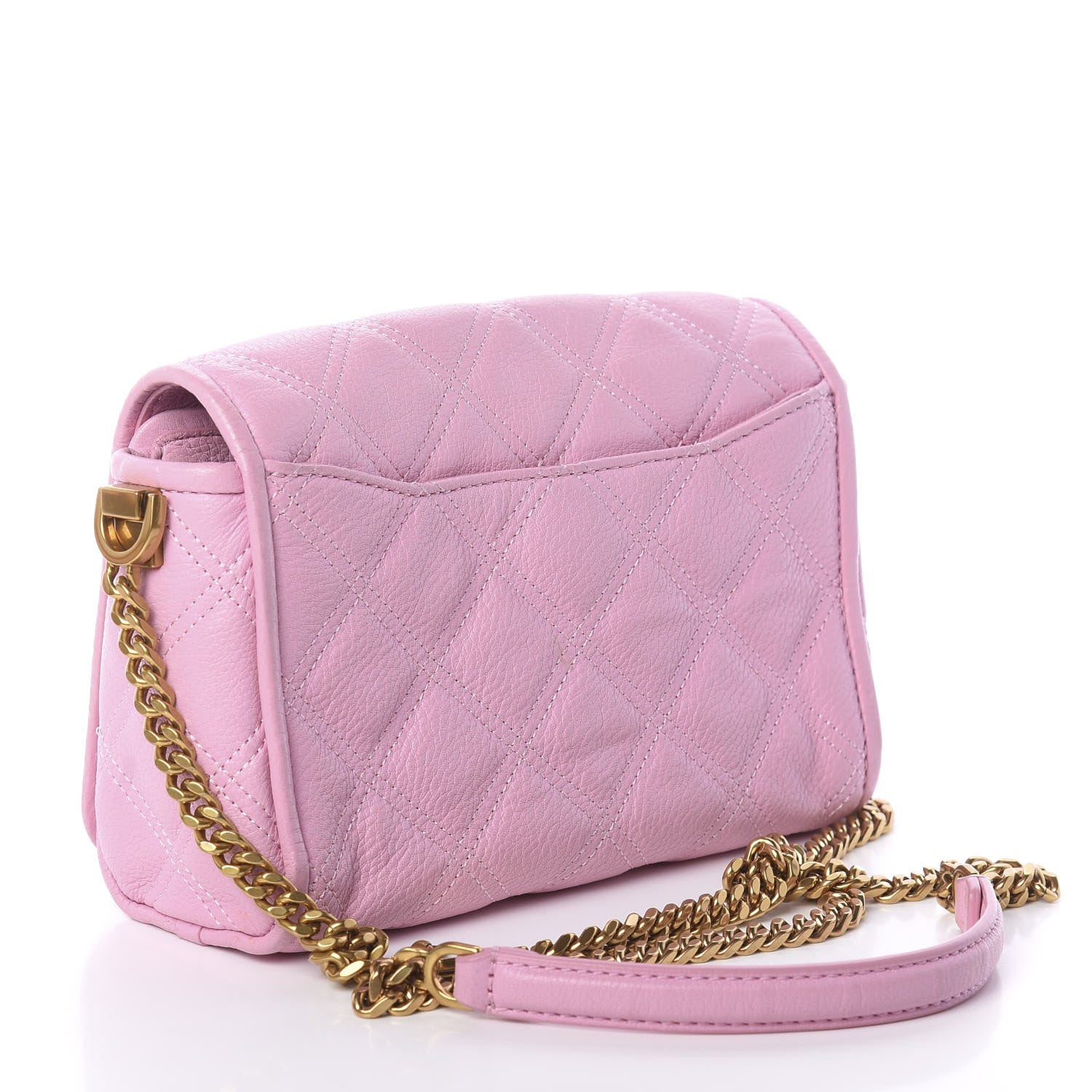 Marc Jacobs Grained Calfskin Quilted Double Stitched The Status Flap Crossbody Bag Pink 2 of 7