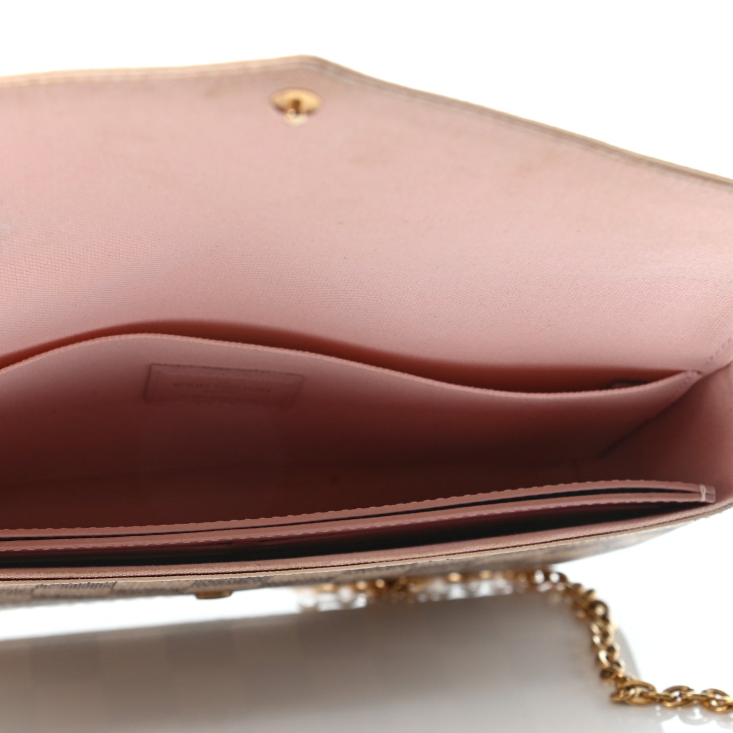 Damier Azur Pochette Felicie Chain Wallet Rose Ballerine