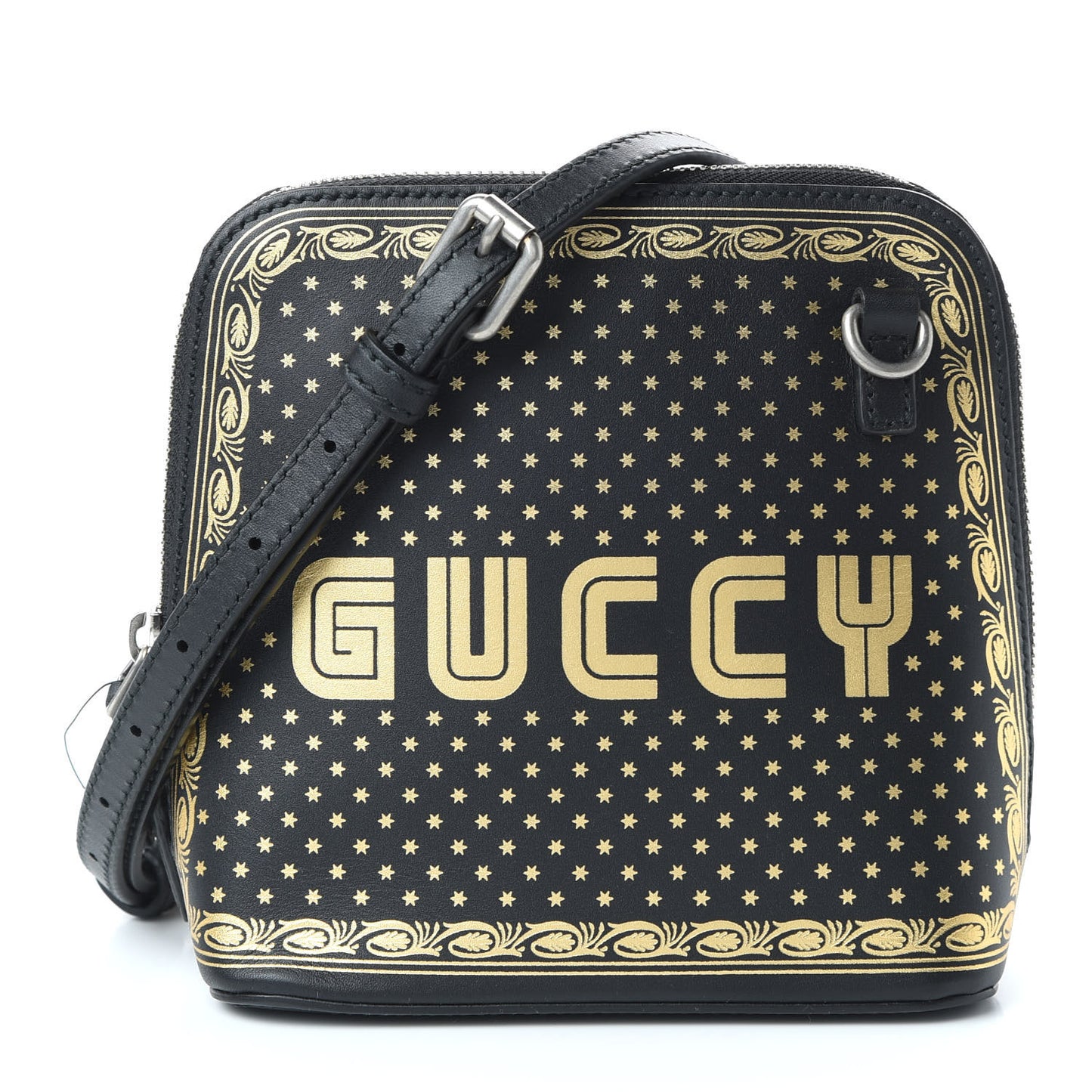 X SEGA Calfskin GUCCY Stars Mini Dome Shoulder Bag Black Gold
