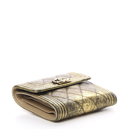 Chanel Cracked Metallic Calfskin Quilted Compact Boy Wallet Gold 4 of 13