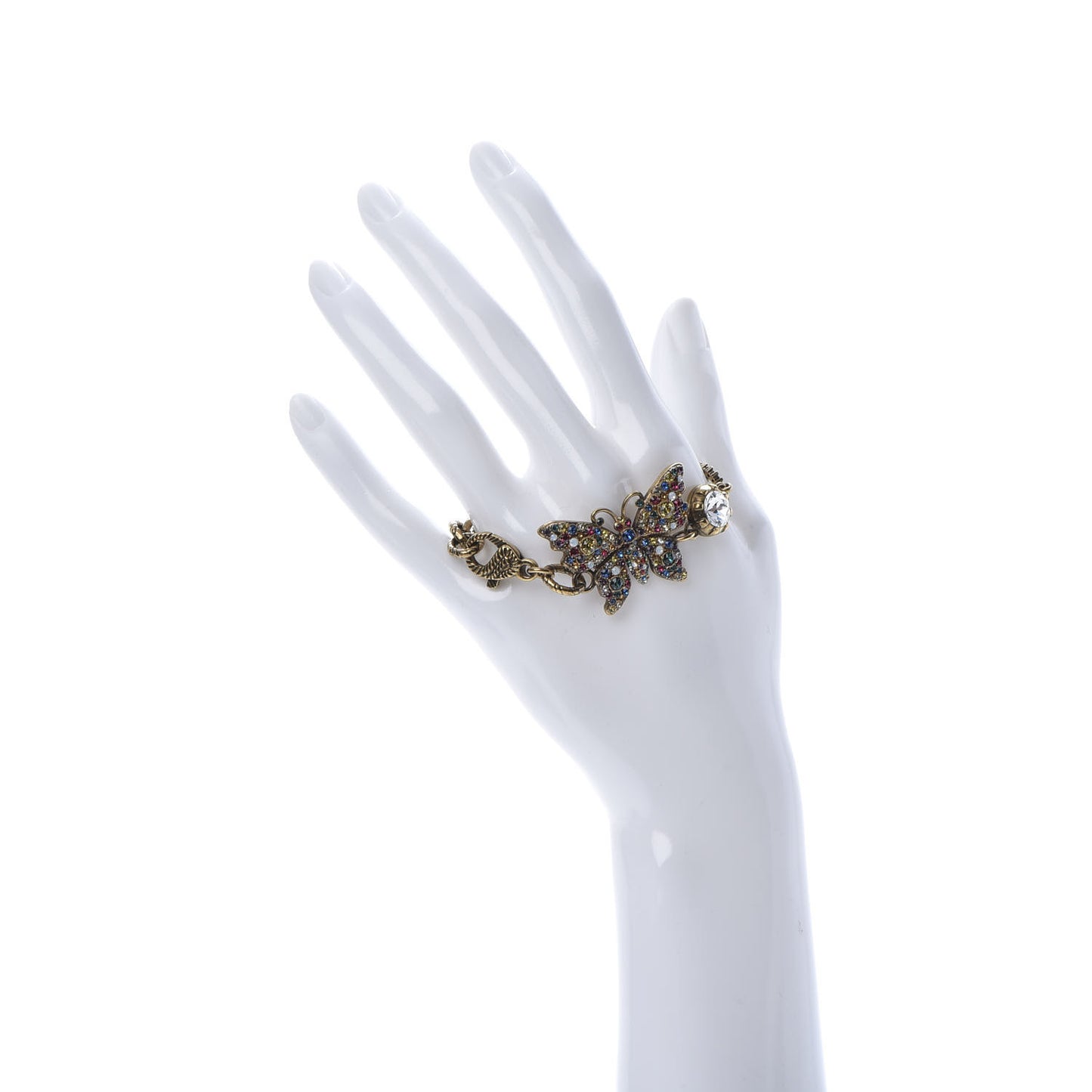 Crystal Butterfly Bracelet Aged Gold Multicolor