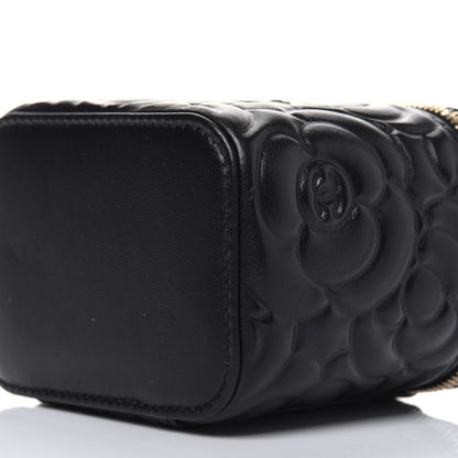 Chanel Lambskin Camellia Embossed Mini Vanity Case With Chain Black 8 of 10