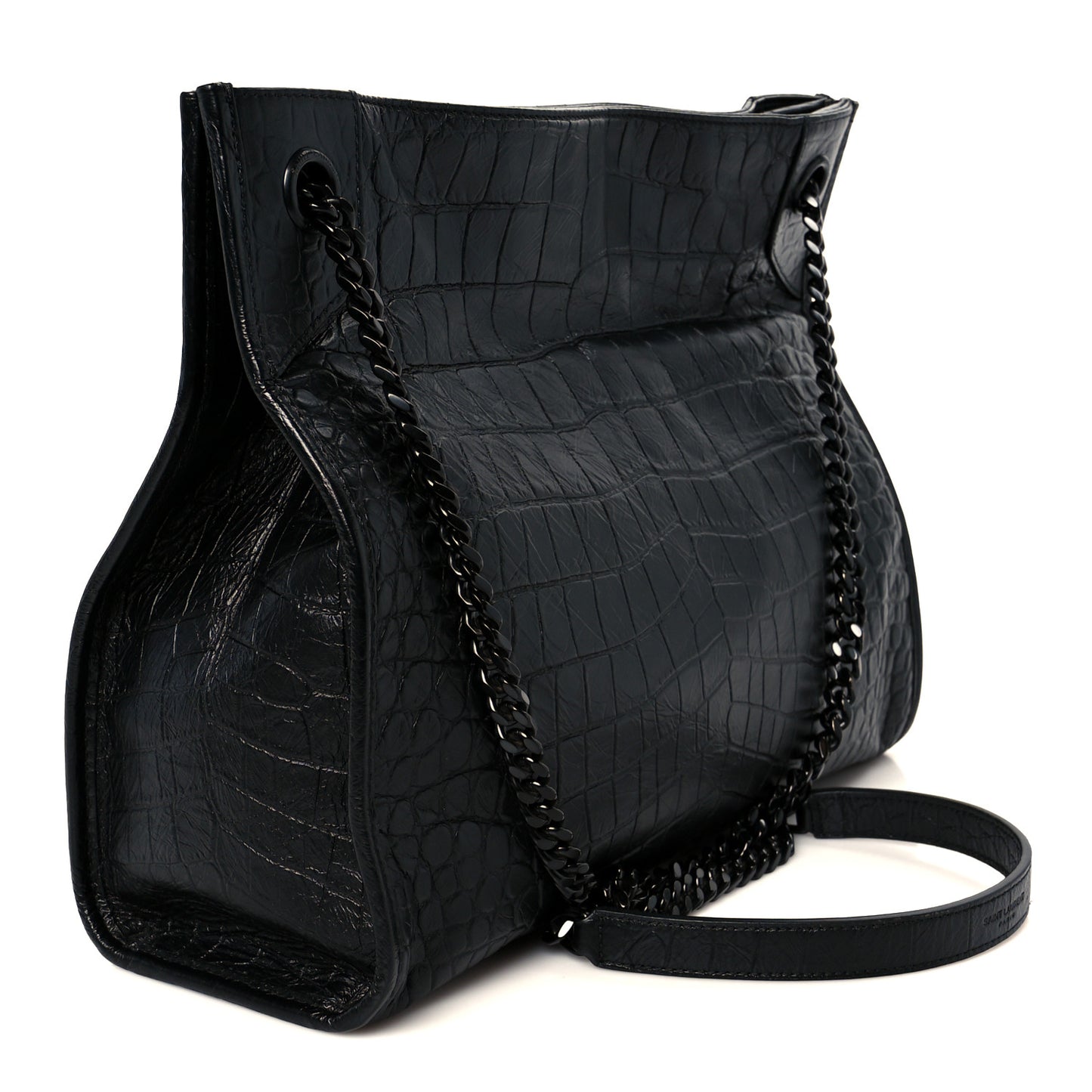 Calfskin Crocodile Embossed Monogram Medium Niki Shopping Bag Black