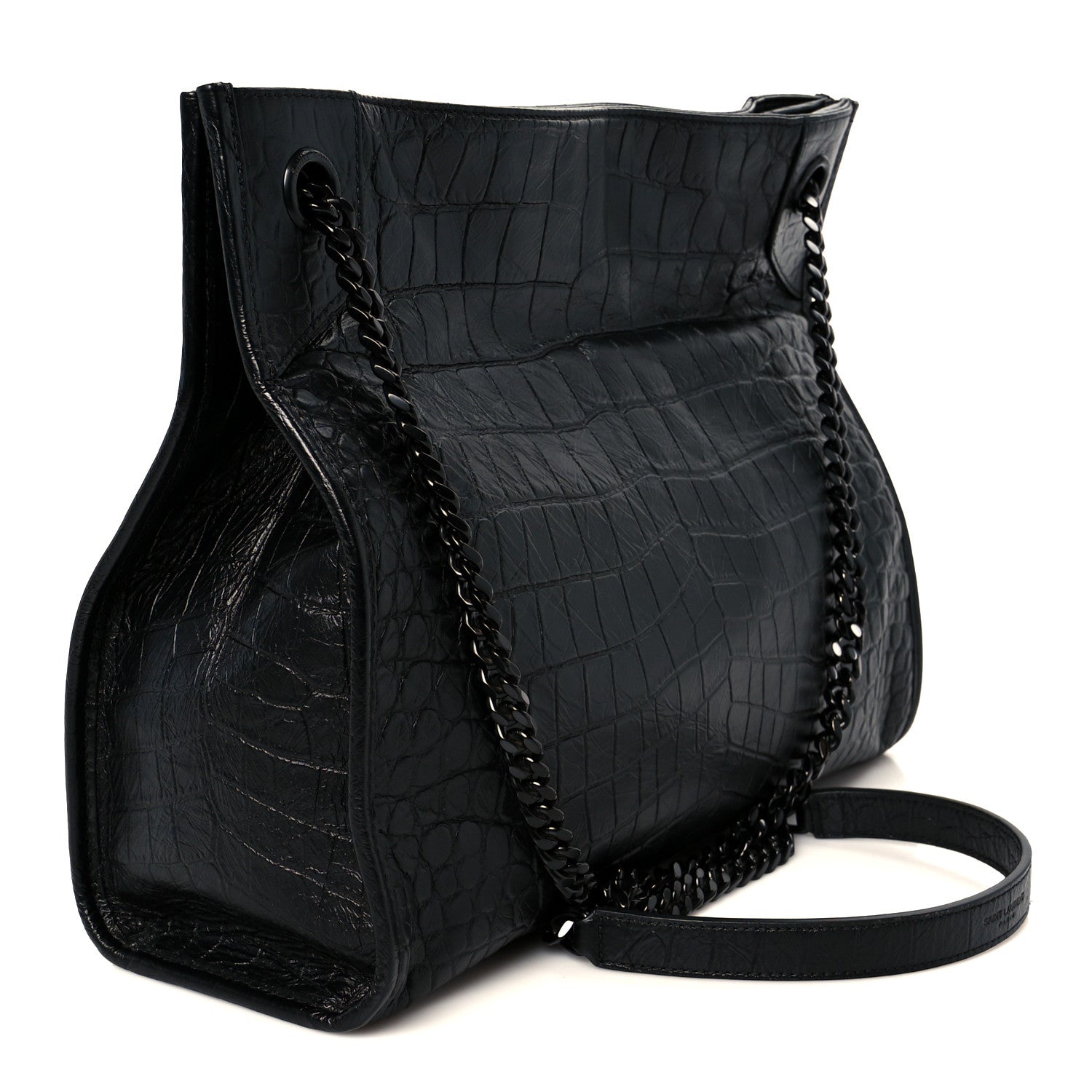 Saint Laurent Calfskin Crocodile Embossed Monogram Medium Niki Shopping Bag Black 3 of 10