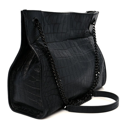 Saint Laurent Calfskin Crocodile Embossed Monogram Medium Niki Shopping Bag Black 3 of 10