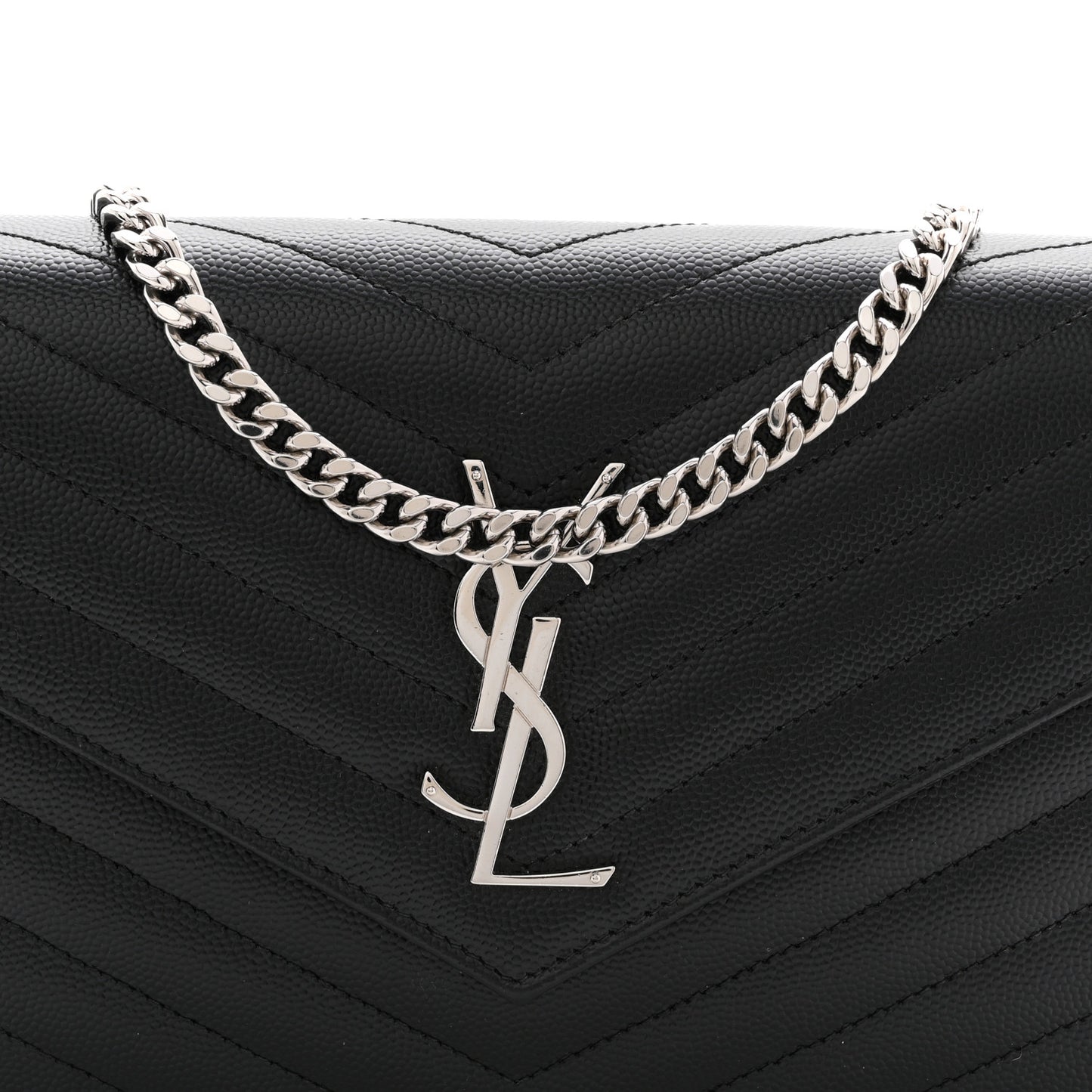 Grain De Poudre Matelasse Chevron Monogram Chain Wallet Black