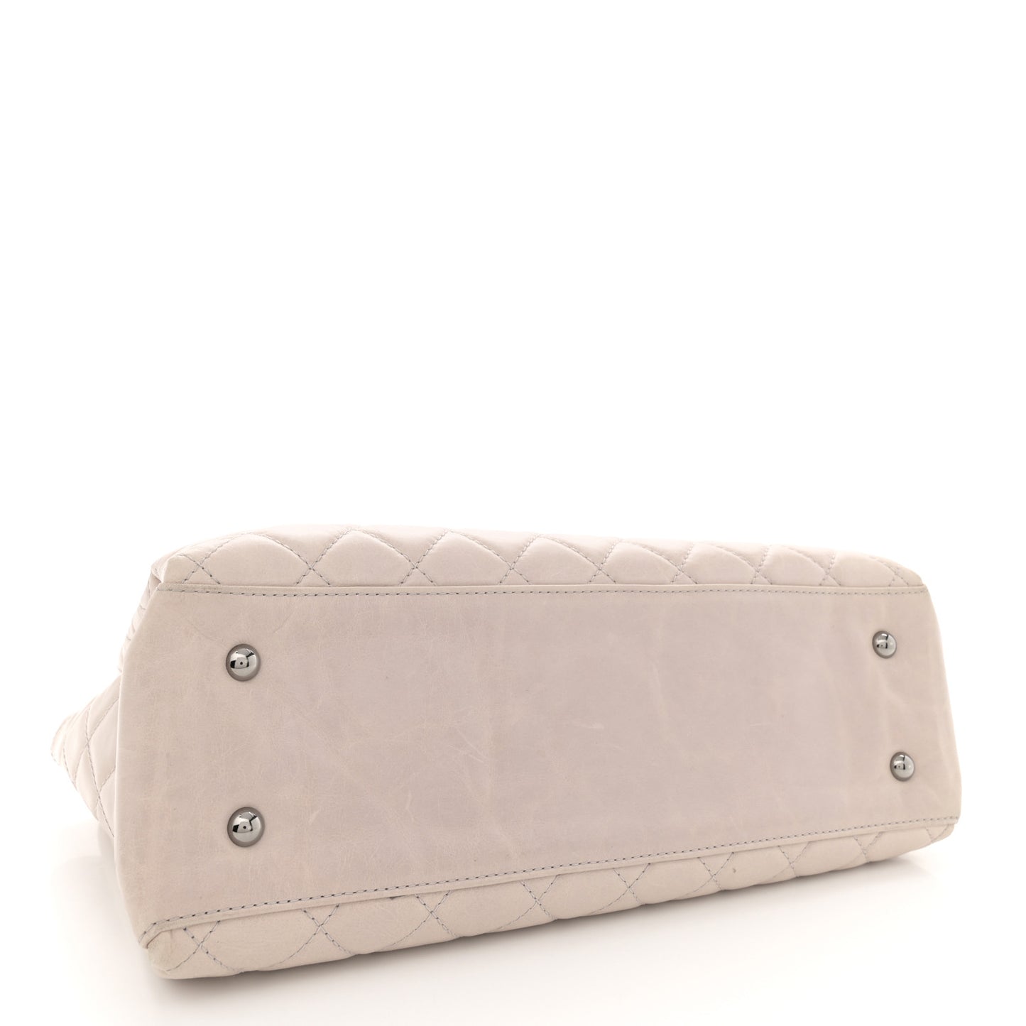 Glazed Calfskin Quilted Shopping Tote Light Beige