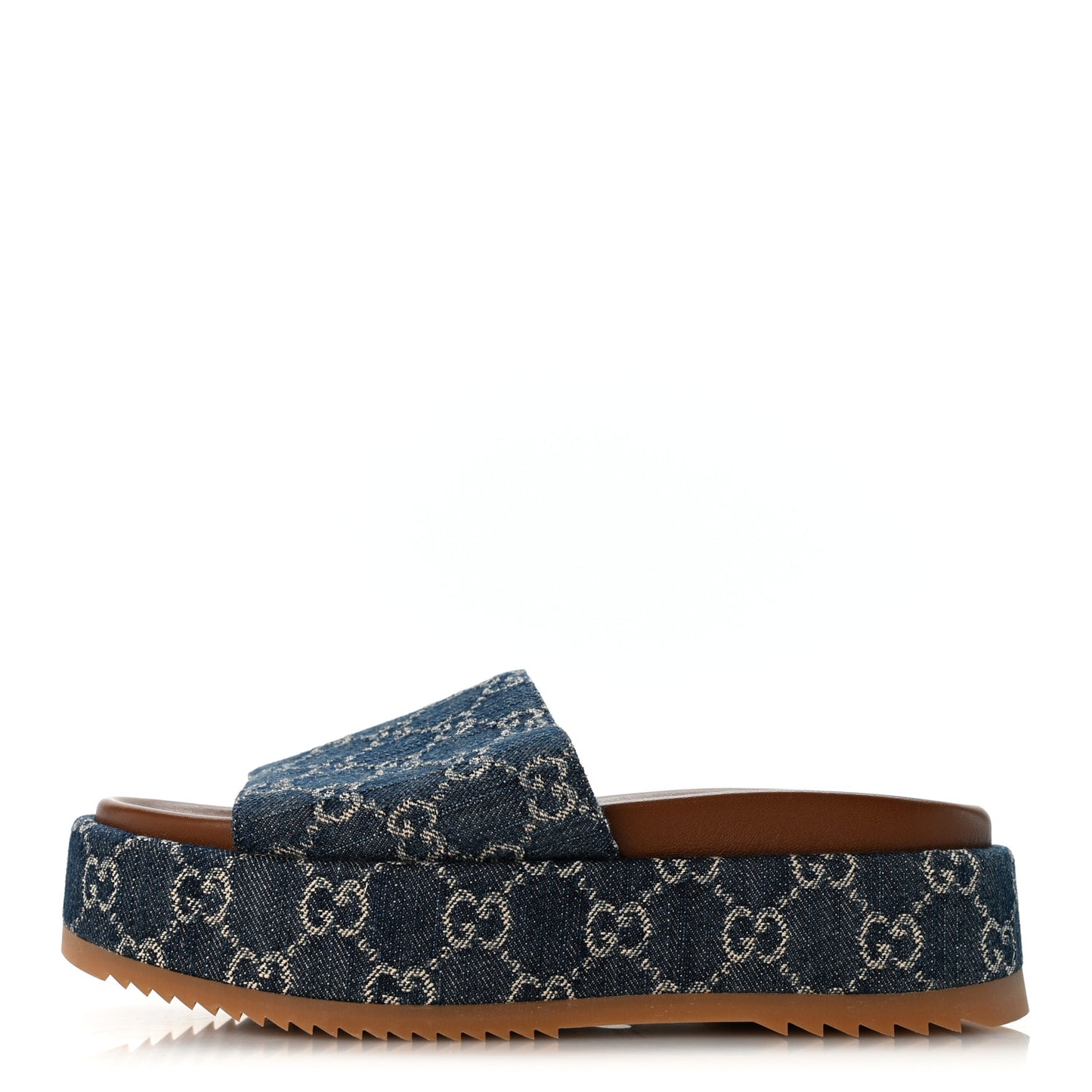 New Denim GG Monogram Angelina Platform 55mm Slide Sandals 38.5 Blue Tea