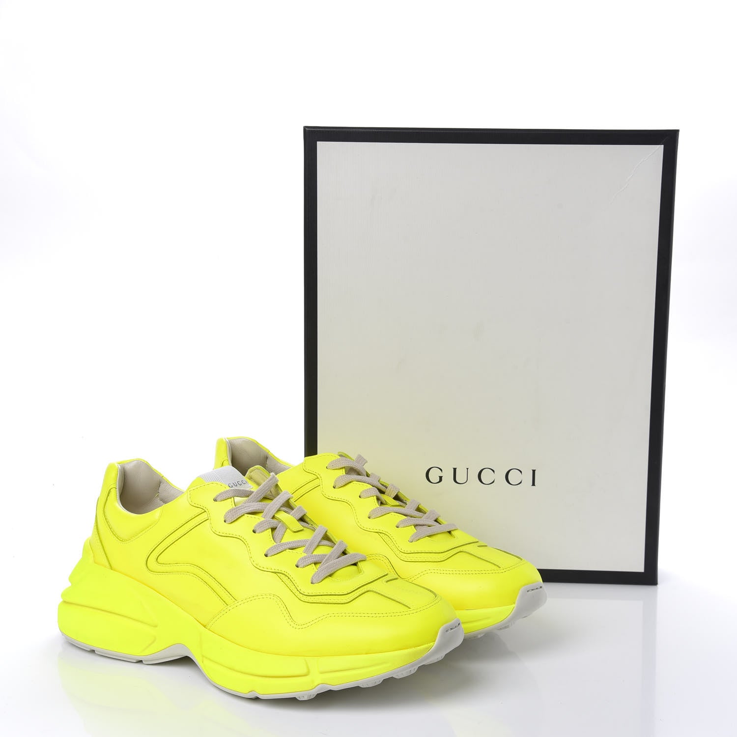 Gucci Calfskin Mens Rhyton Sneakers 10.5 Yellow Fluo 12 of 12