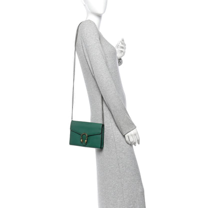 Gucci Calfskin Mini Dionysus Chain Wallet Emerald 2 of 12
