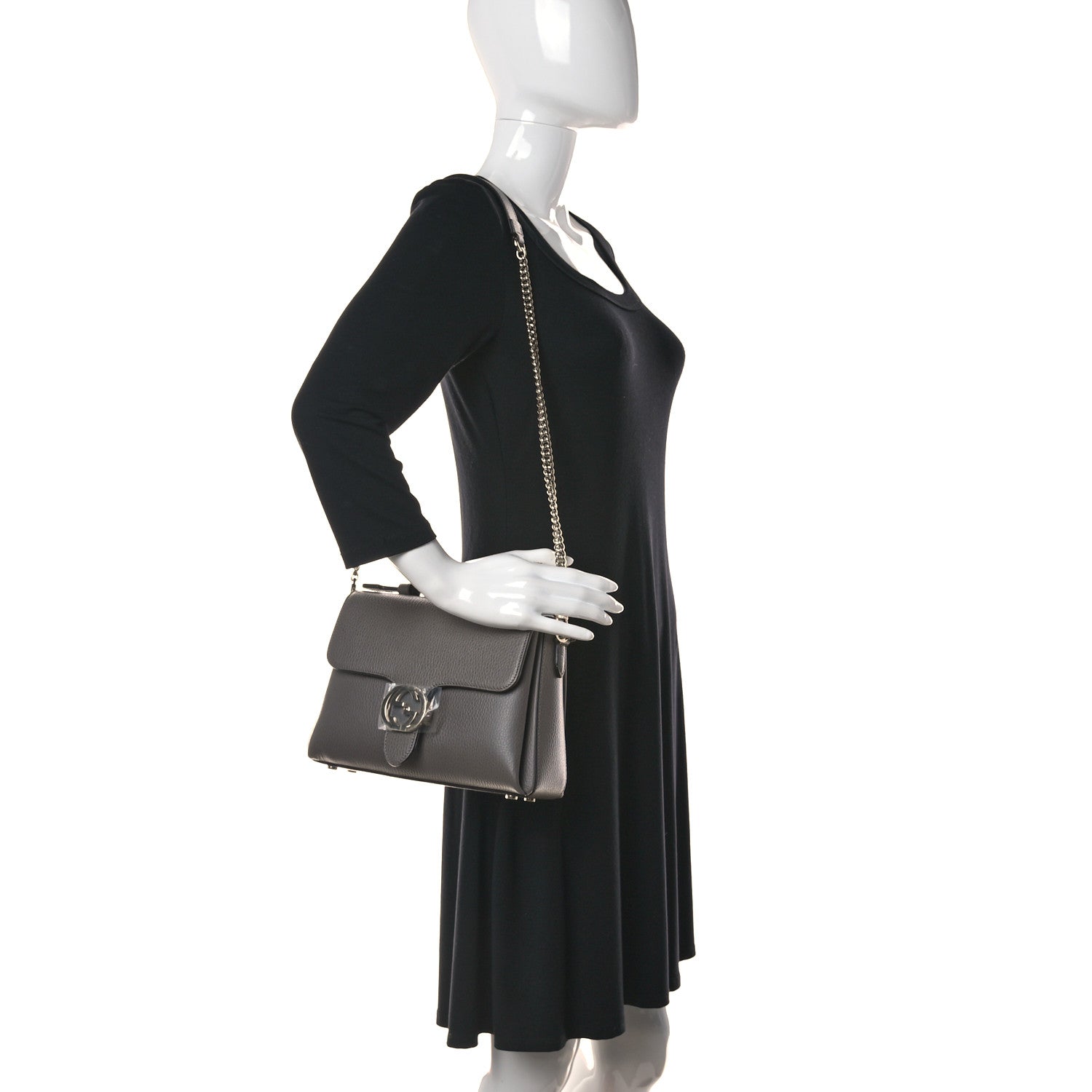 Gucci Dollar Calfskin Interlocking G Top Handle Shoulder Bag Loess 2 of 12