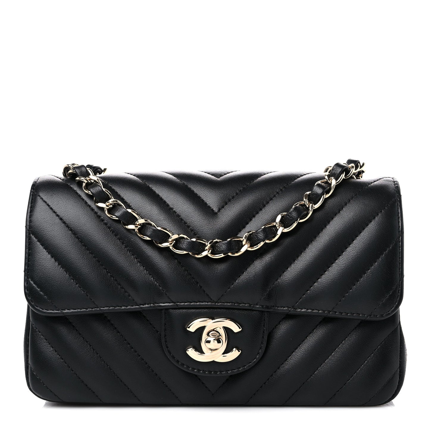 Lambskin Chevron Quilted Mini Rectangular Flap Black