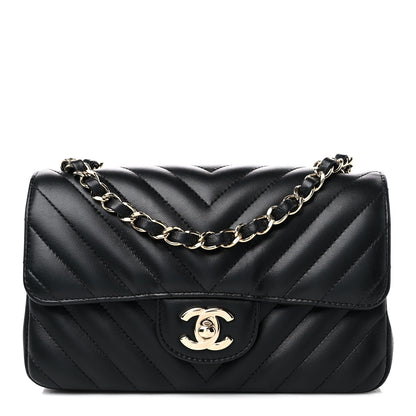 Chanel Lambskin Chevron Quilted Mini Rectangular Flap Black 1 of 9