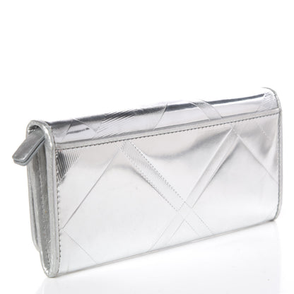 Burberry Metallic Calfskin Check Embossed Continental Wallet Silver 3 of 13