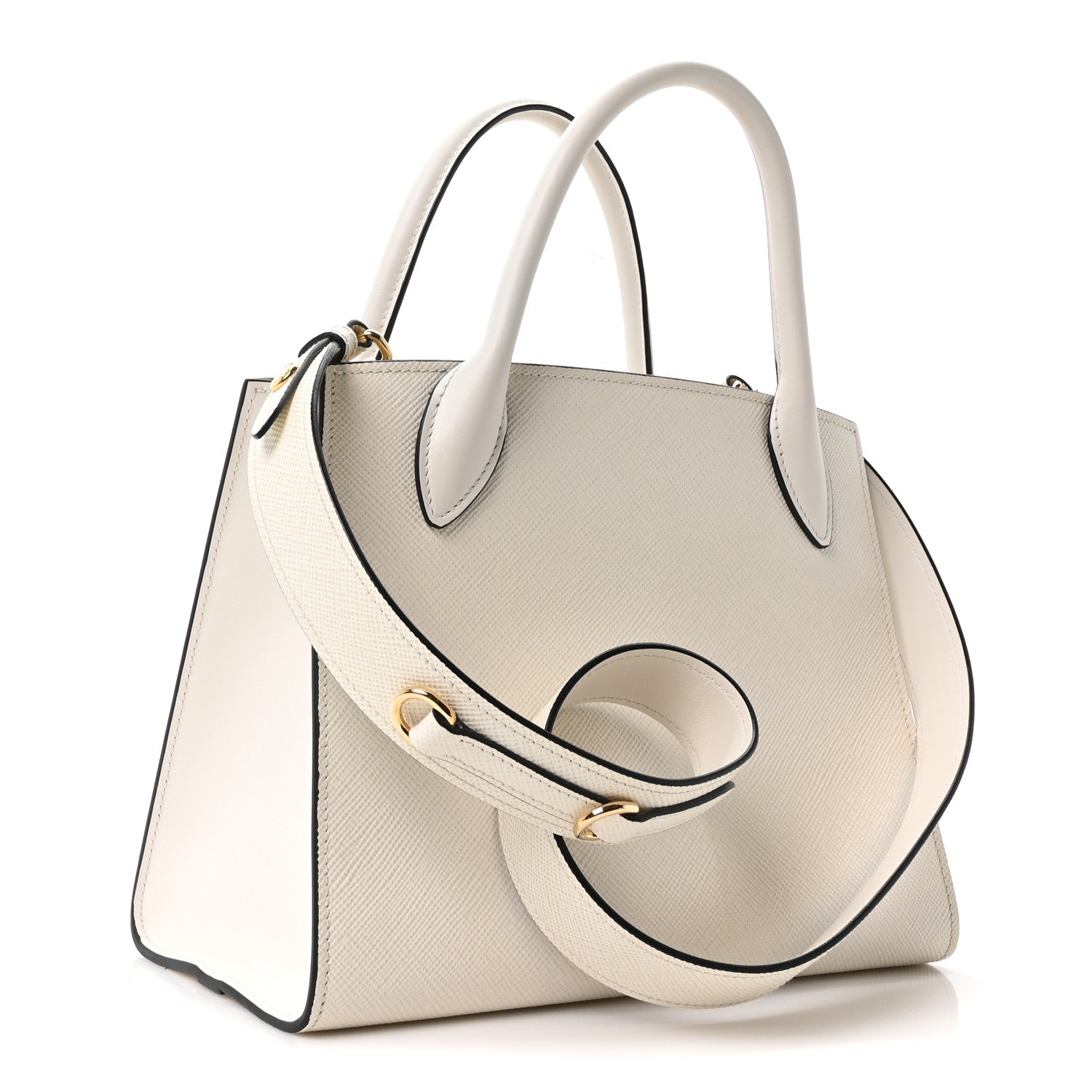 Prada Saffiano Cuir Calfskin Small Monochrome Top Handle Tote White 2 of 8
