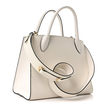 Prada Saffiano Cuir Calfskin Small Monochrome Top Handle Tote White 2 of 8