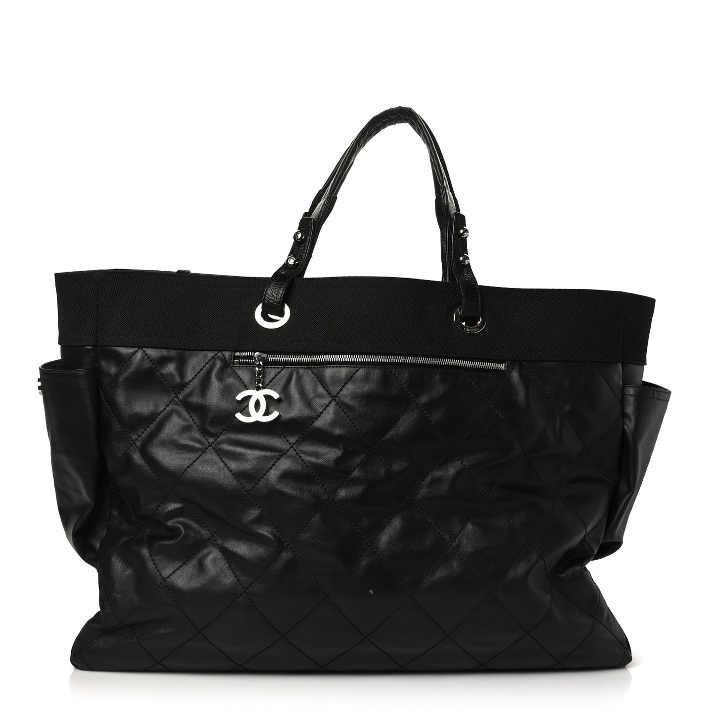 Coated Canvas Stitched XL Paris Biarritz Tote Black