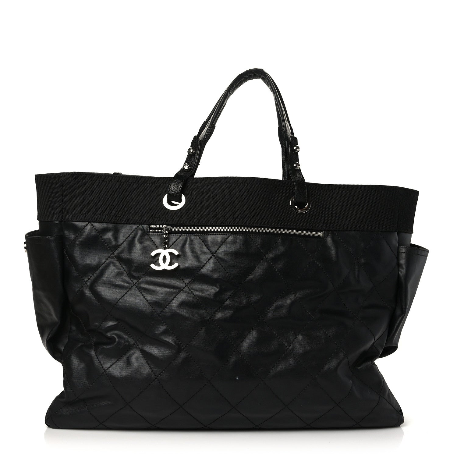 Chanel Coated Canvas Stitched XL Paris Biarritz Tote Black 1 of 15