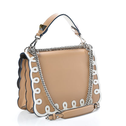 Fendi Vitello Liberty Dolce Scalloped Studded Scrollwork Kan I Shoulder Bag Cuoio White 2 of 9